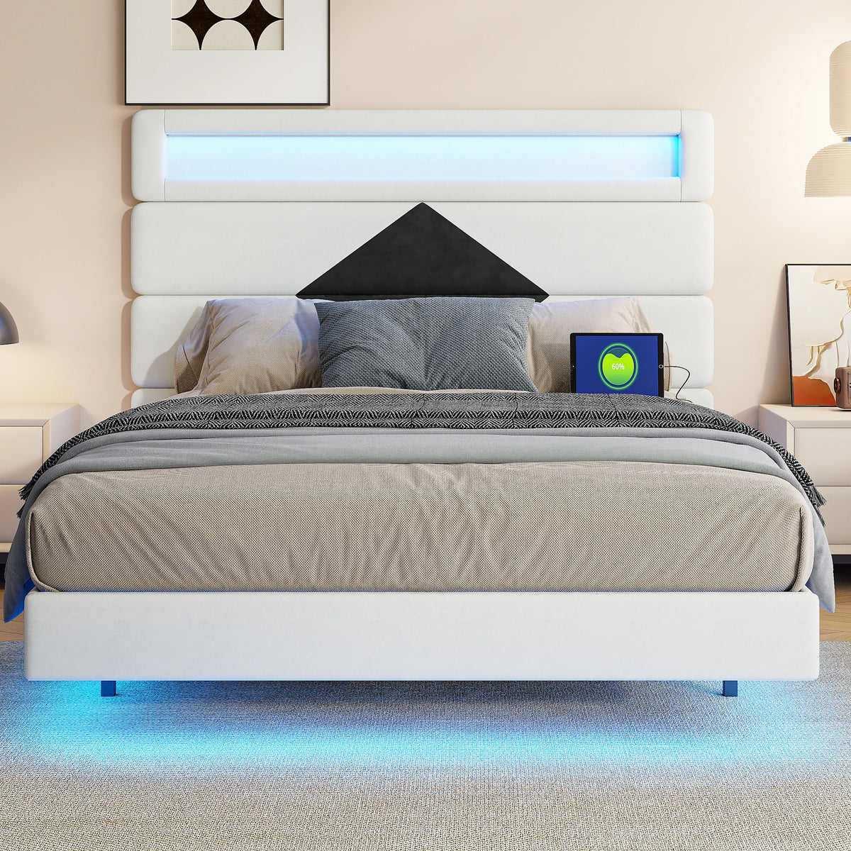 Lit 160x200 cm avec ports USB et Type-C