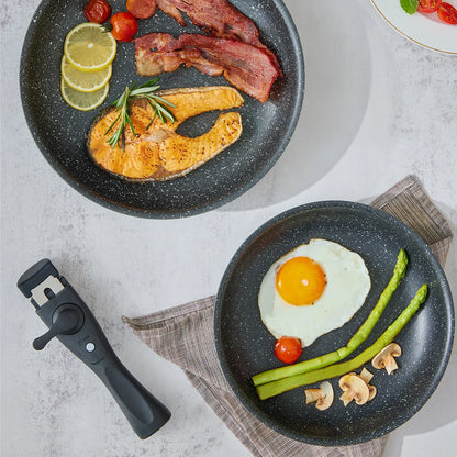 Casseroles et poêles antiadhésives avec poignées amovibles 10 pièces