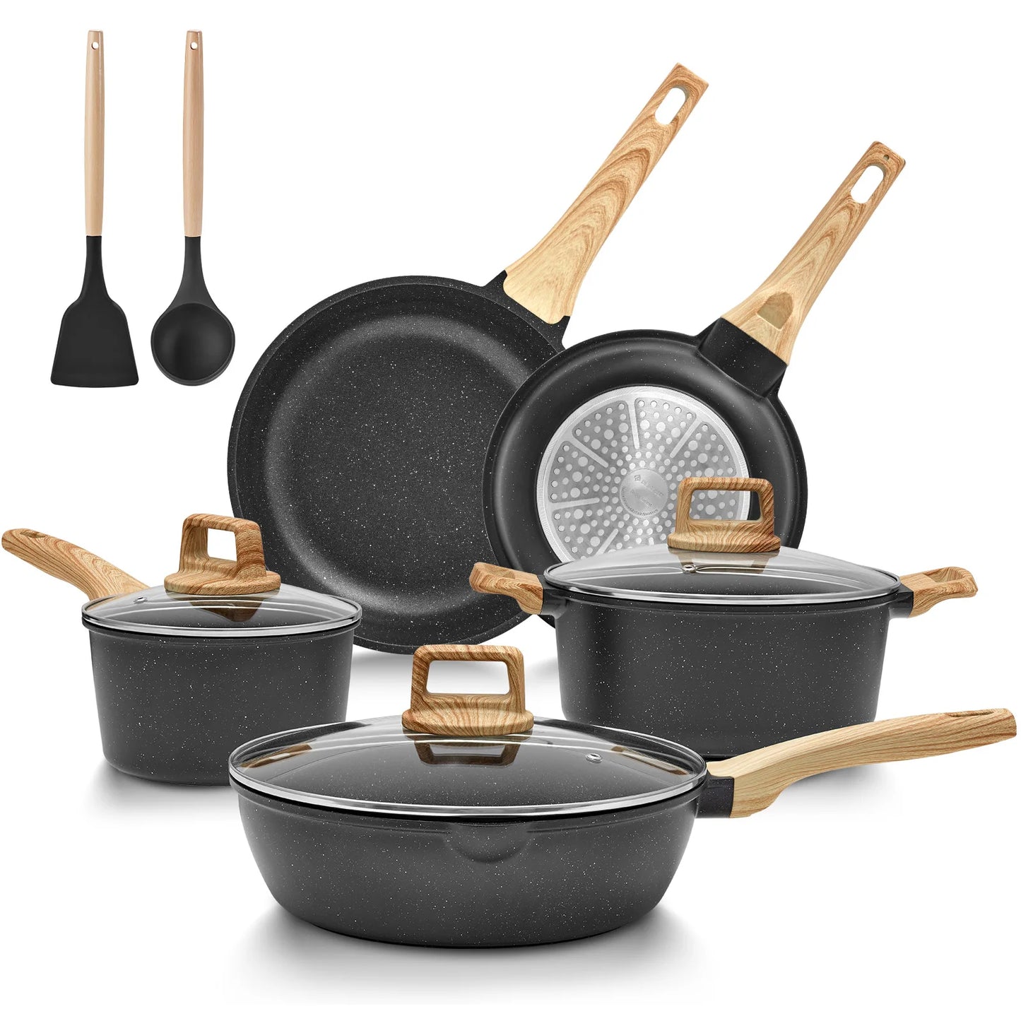 Ensemble casseroles et poêles noir antiadhésives 10 pièces