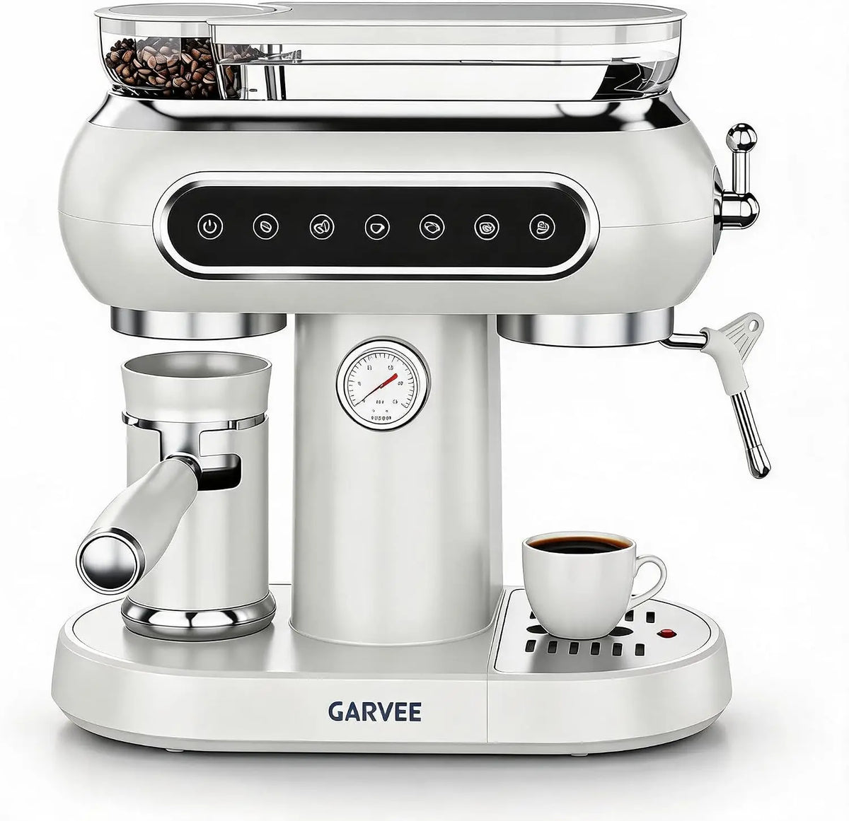 Machine à café automatique avec système de lait, machine à café 20 bars avec moulin conique, 25 niveaux de mouture, 2 tasses, panneau tactile, machine à expresso compacte, nettoyage facile