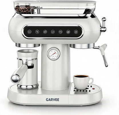 Machine à café automatique avec système de lait, machine à café 20 bars avec moulin conique, 25 niveaux de mouture, 2 tasses, panneau tactile, machine à expresso compacte, nettoyage facile