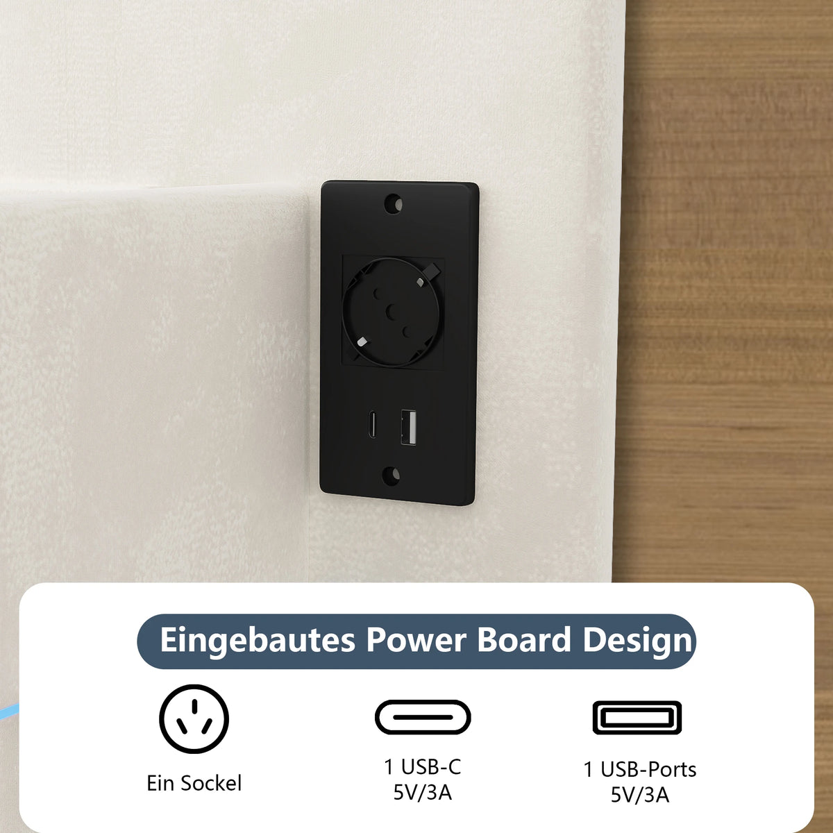 Lit 160x200 cm avec ports USB et Type-C