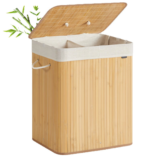 Panier à linge en bambou à 2 compartiments 120 L