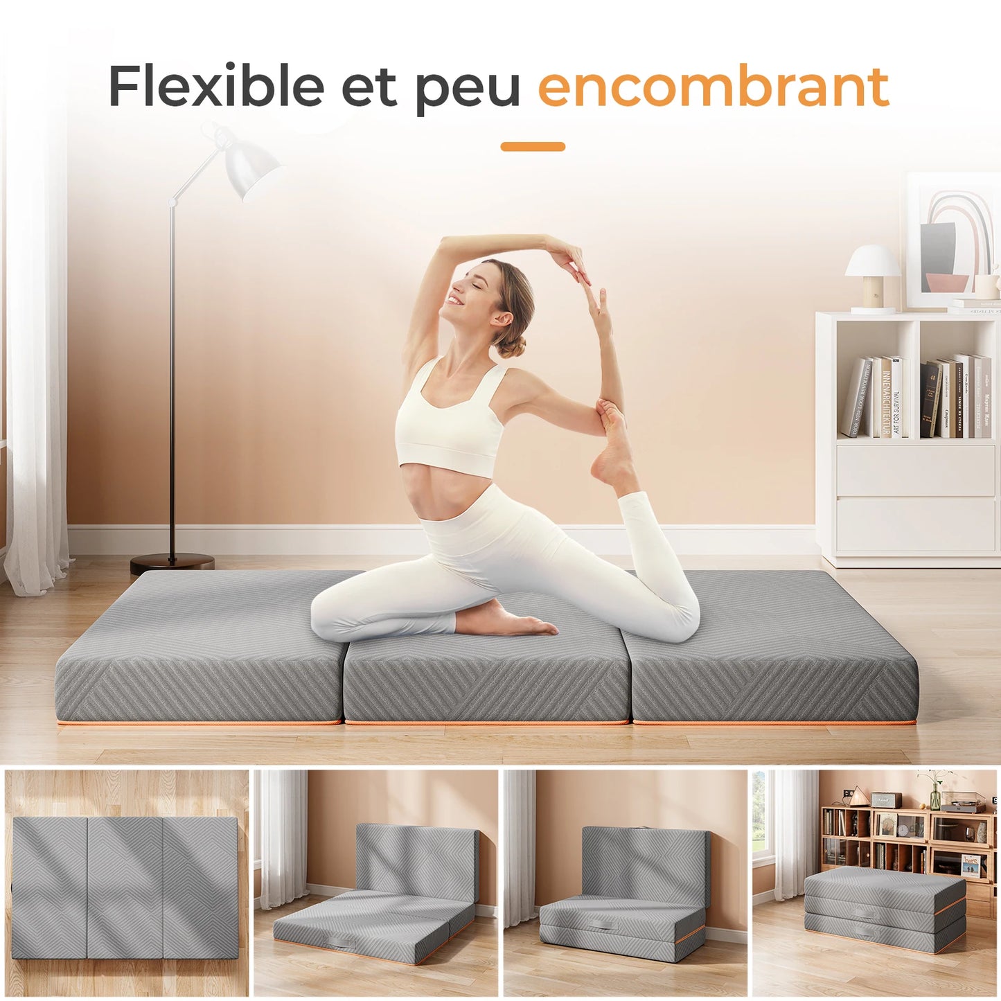 Matelas pliable en 3 parties en mousse à mémoire de forme