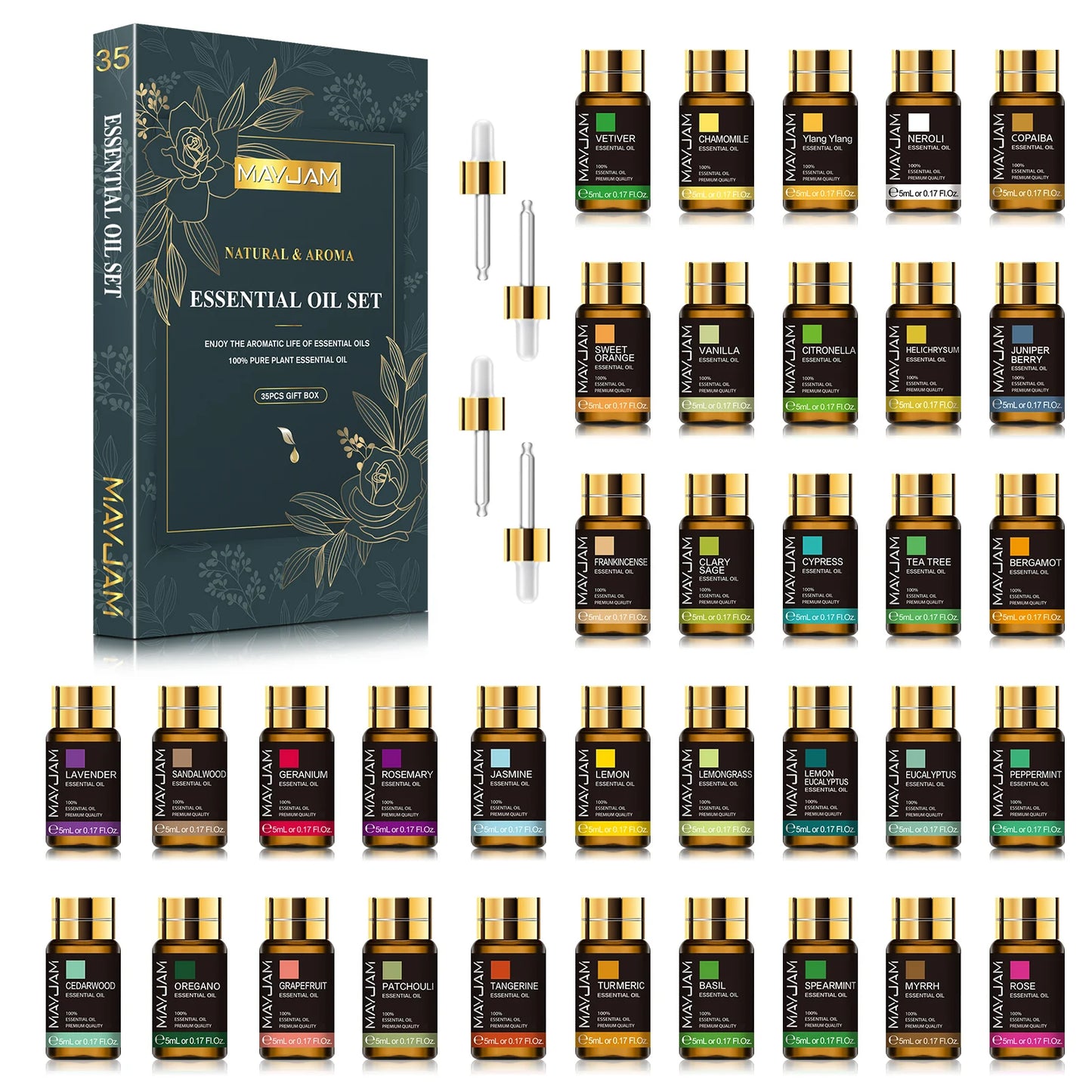 Coffret de 35 huiles essentielles pour humidificateur, diffuseur