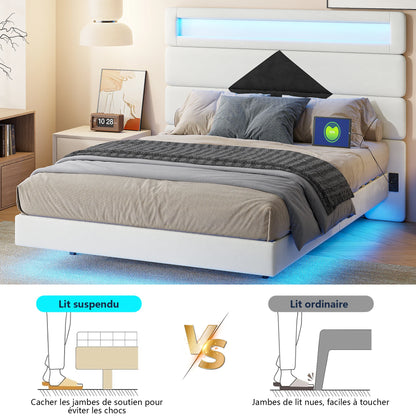 Lit 160x200 cm avec ports USB et Type-C