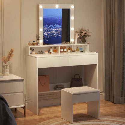 Coiffeuse avec miroir et 9 lumières LED