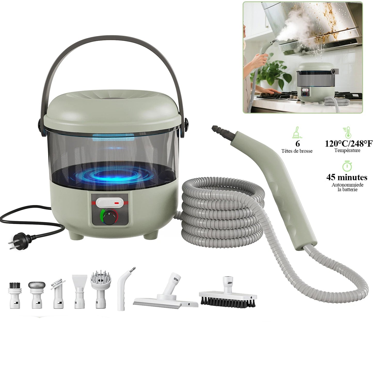 Nettoyeur vapeur portatif avec poignée 1500W