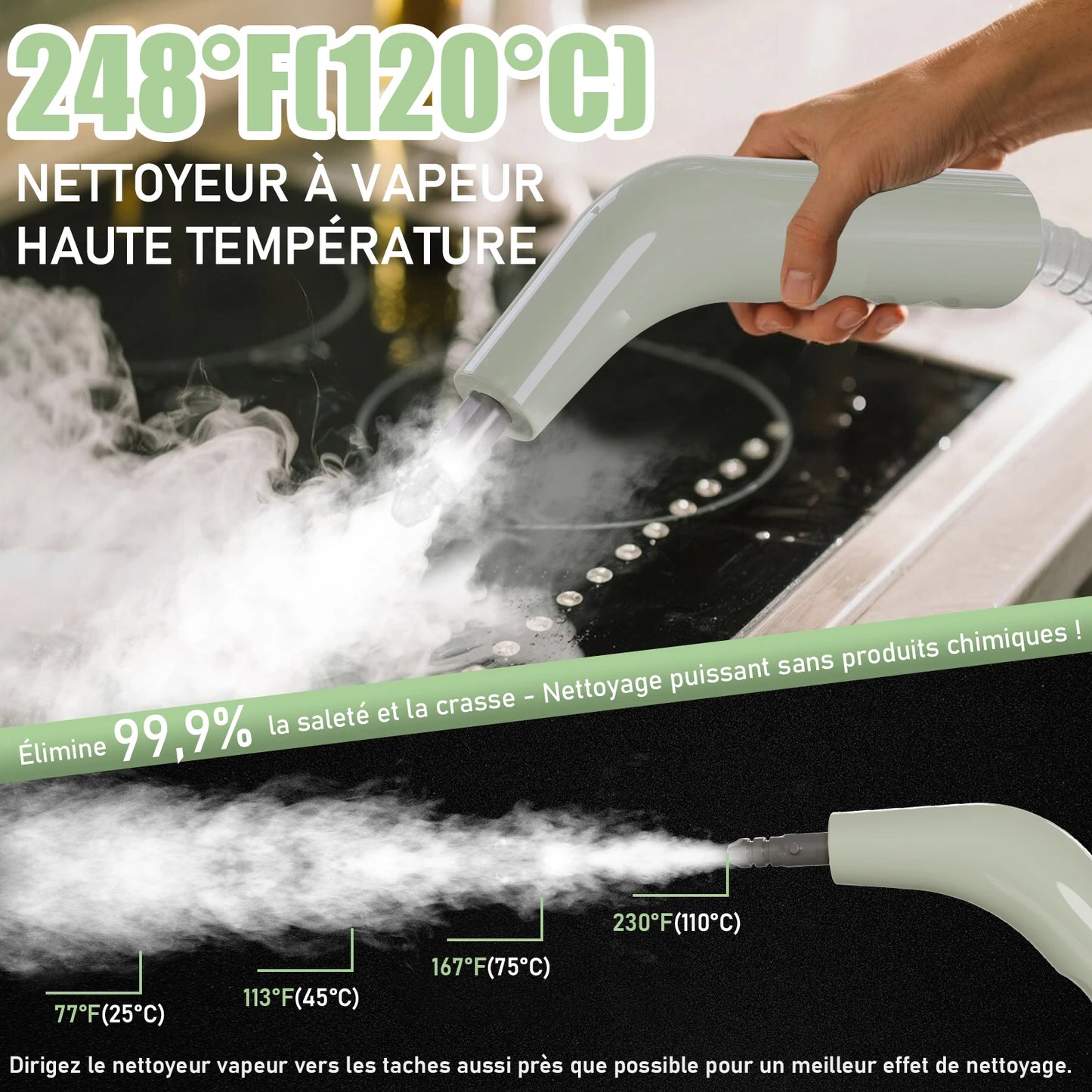 Nettoyeur vapeur portatif avec poignée 1500W