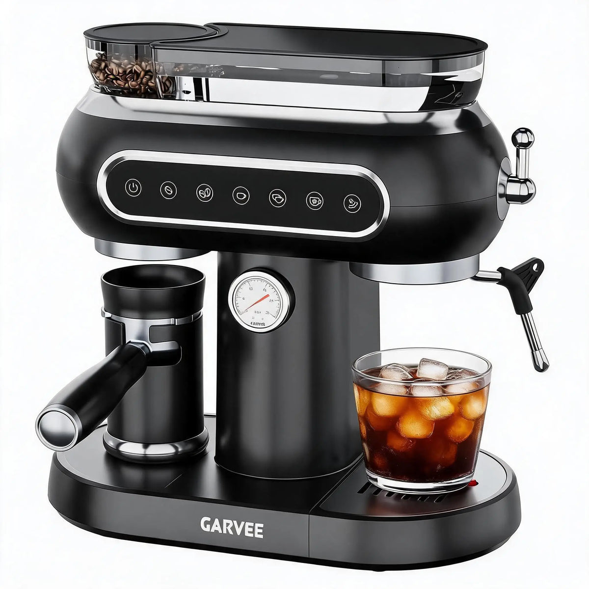 Machine à café automatique avec système de lait, machine à café 20 bars avec moulin conique, 25 niveaux de mouture, 2 tasses, panneau tactile, machine à expresso compacte, nettoyage facile