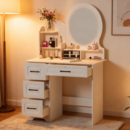 Table de maquillage moderne avec miroir cercle