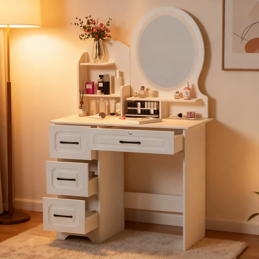 Table de maquillage moderne avec miroir cercle