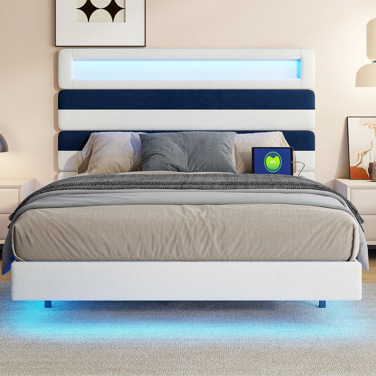 Lit 160x200 cm avec ports USB et Type-C