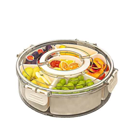 Plateau à fruits rotatif à 6 compartiments étanche avec poignée