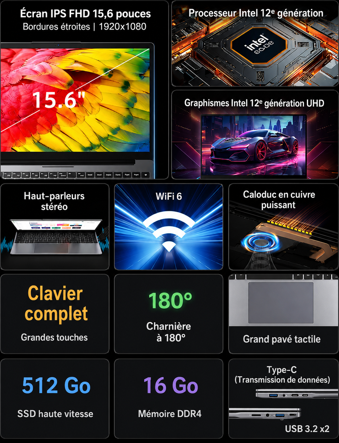 Ordinateur portable 15,6 pouces avec le processeur Intel N100