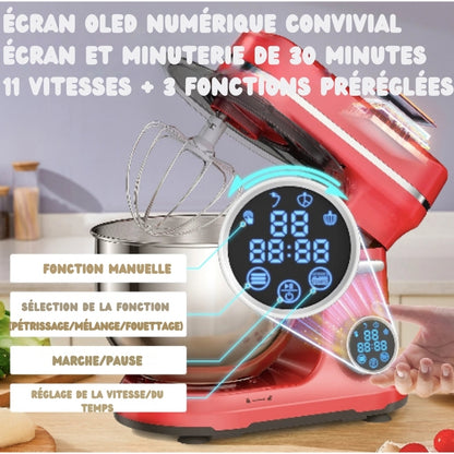 Robot pâtissier 1200 W 11 vitesses avec écran OLED numérique