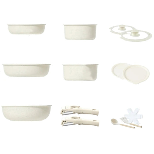 Ensemble 17 pièces beige – Casseroles et poêles antiadhésives avec poignées amovibles