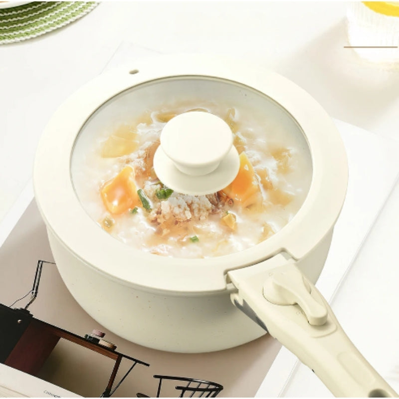 Ensemble 17 pièces beige – Casseroles et poêles antiadhésives avec poignées amovibles